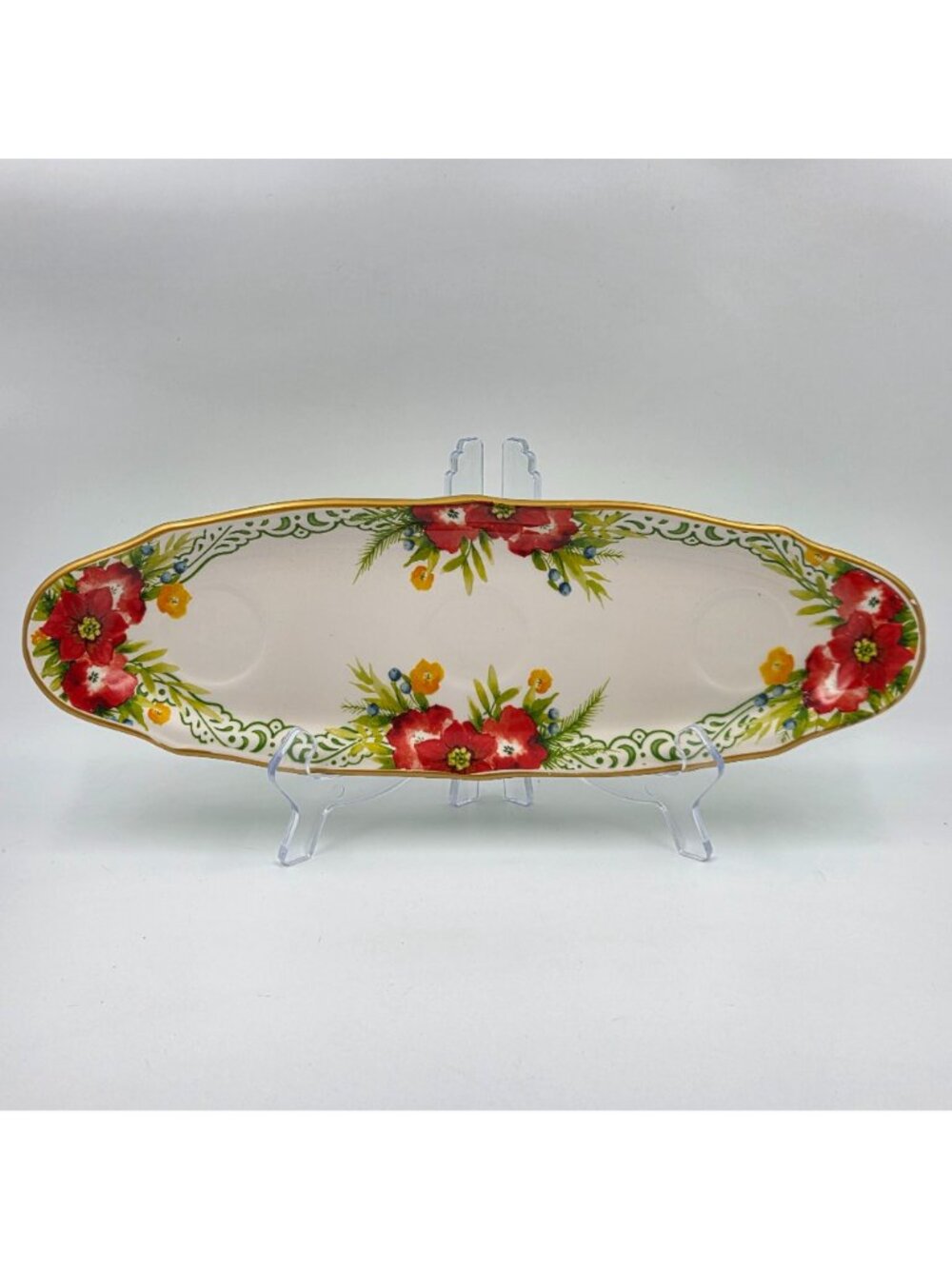 Pioneer Woman Garland 2 Piece Set Condiment Tray with Be Merry Bowl - Picture 2 of 16